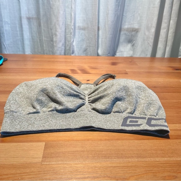 ECHT Women's Medium Arise Scrunch Sports Bra Green Grey Logo Band Strappy Padded - Picture 7 of 15